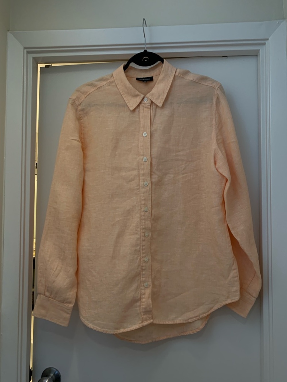 Lord & Taylor Peach Button-Front Linen Shirt